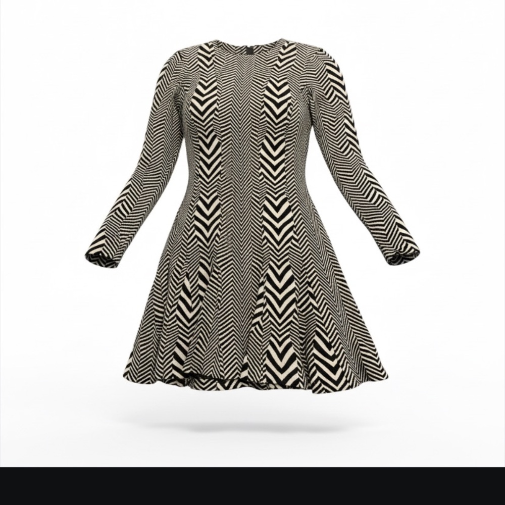 Nicole Miller Black and White Chevron Dress size M